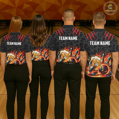 Black And Red Flaming Funny Beer Bowling Shirts For Women Custom Fire Bowling League Team Jersey TDM7908