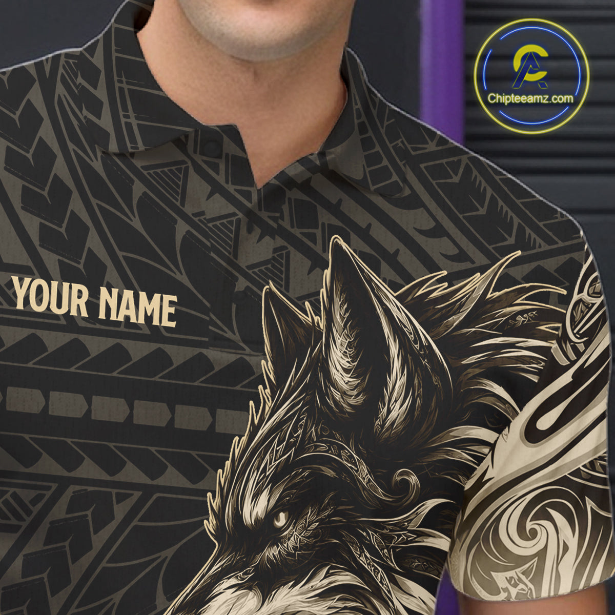 Black And Gold Custom Wolf Tribal Bowling Shirt For Men, Retro Bowling Team Jersey Polo & 1/4 Zip TDM7910