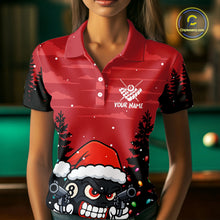 Load image into Gallery viewer, Personalized Red Christmas Santa 8 Ball Pool Billiard Shirts For Women, Funny Xmas Billiard Jerseys TDM5221
