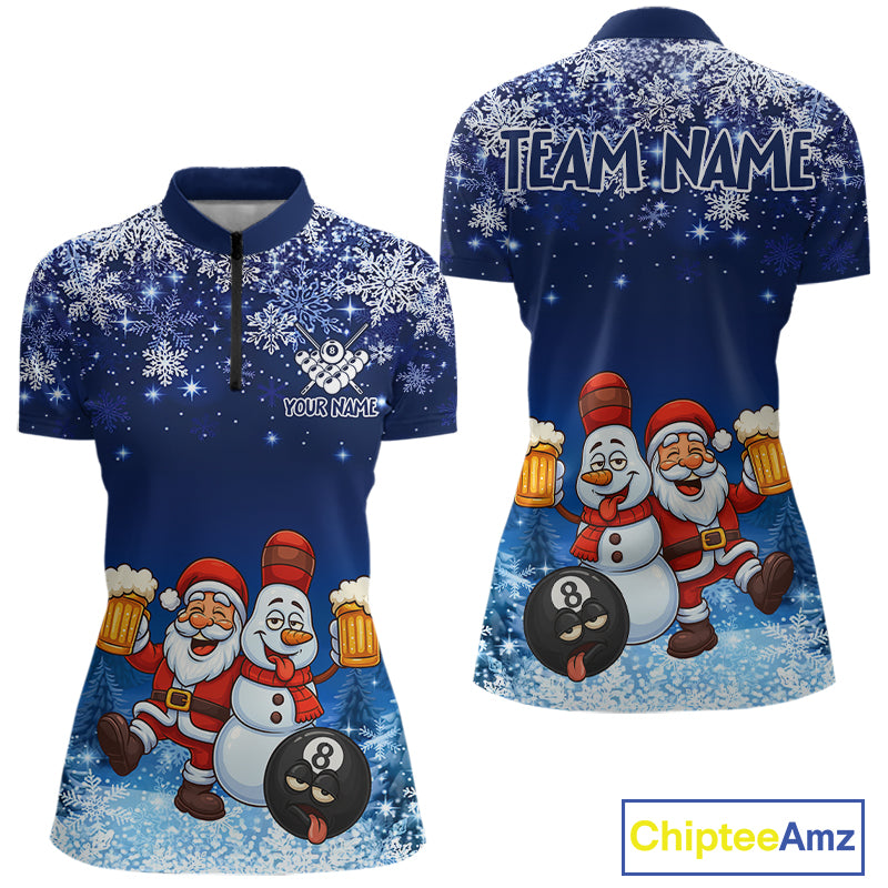 Funny Santa And Beer 8 Ball Billiard Shirts For Women Custom Christmas Gifts For Pool Players TDM5222