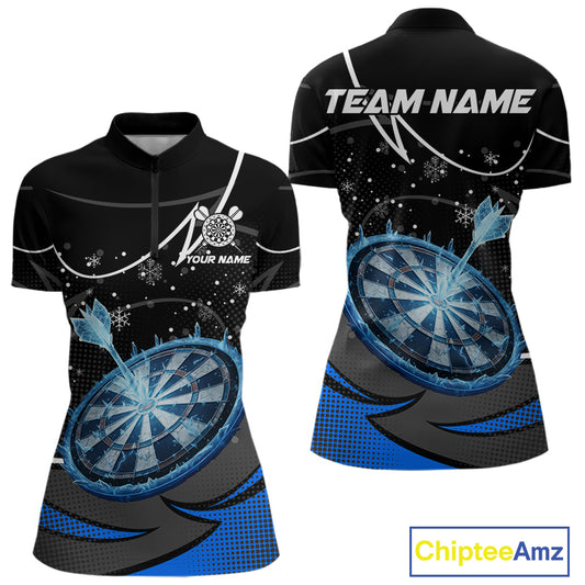Blue Dartboard Frozen Ice Darts Shirt For Women Custom Darts Jersey Team Polo & Quarter Zip TDM5226
