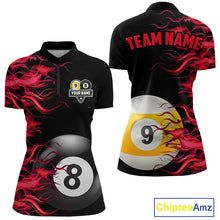 Load image into Gallery viewer, Red Flaming 8 Ball &amp; 9 Ball Billiard Shirt For Women Custom Pool Team Jersey Polo &amp; Quarter Zip TDM5481