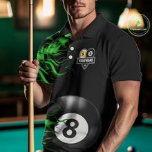 Load image into Gallery viewer, Green Flaming 8 Ball &amp; 9 Ball Billiard Shirt For Men Custom Pool Team Jersey Polo &amp; 1/4 Zip TDM5482