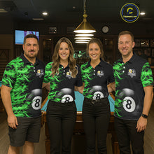 Load image into Gallery viewer, Green Flaming 8 Ball &amp; 9 Ball Billiard Shirt For Men Custom Pool Team Jersey Polo &amp; 1/4 Zip TDM5482