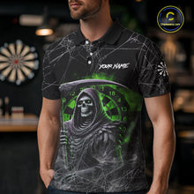 Load image into Gallery viewer, Black And Green Smoke Grim Reaper Funny Dart Shirts For Men Custom Dart Jerseys, Darts Clothing TDM5486