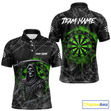 Load image into Gallery viewer, Black And Green Smoke Grim Reaper Funny Dart Shirts For Men Custom Dart Jerseys, Darts Clothing TDM5486