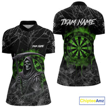 Load image into Gallery viewer, Black And Green Smoke Grim Reaper Funny Dart Shirts For Women Custom Dart Jerseys, Darts Clothing TDM5486