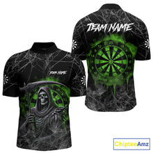 Load image into Gallery viewer, Black And Green Smoke Grim Reaper Funny Dart Shirts For Men Custom Dart Jerseys, Darts Clothing TDM5486