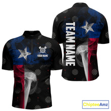 Load image into Gallery viewer, Personalized Texas Flag Smoke Darts Polo &amp; Quarter Zip For Men Custom Texas Darts Team Jersey TDM5487