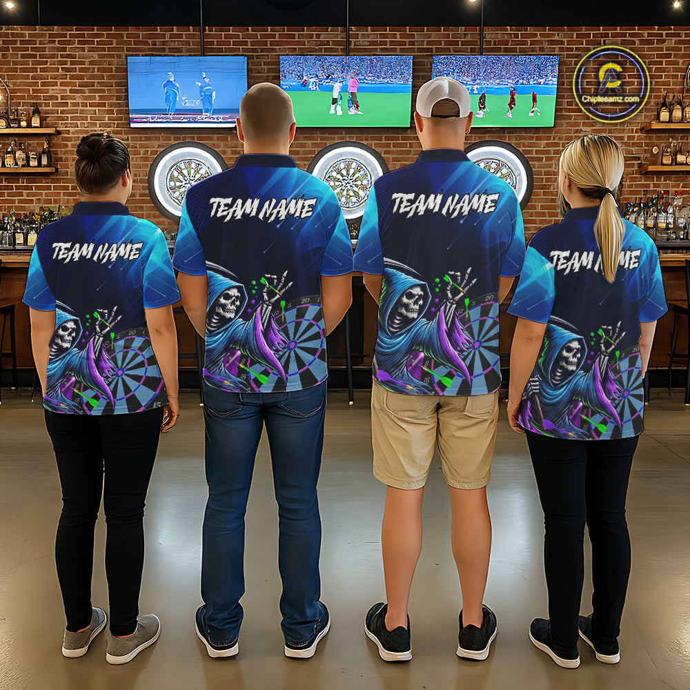 Funny Grim Reaper Blue Purple Galaxy Dart Shirts With Pocket Option For Women TDM5490
