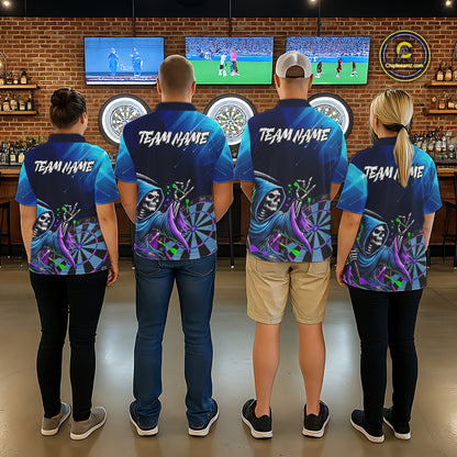 Funny Grim Reaper Blue Purple Galaxy Dart Shirts With Pocket Option For Women TDM5490