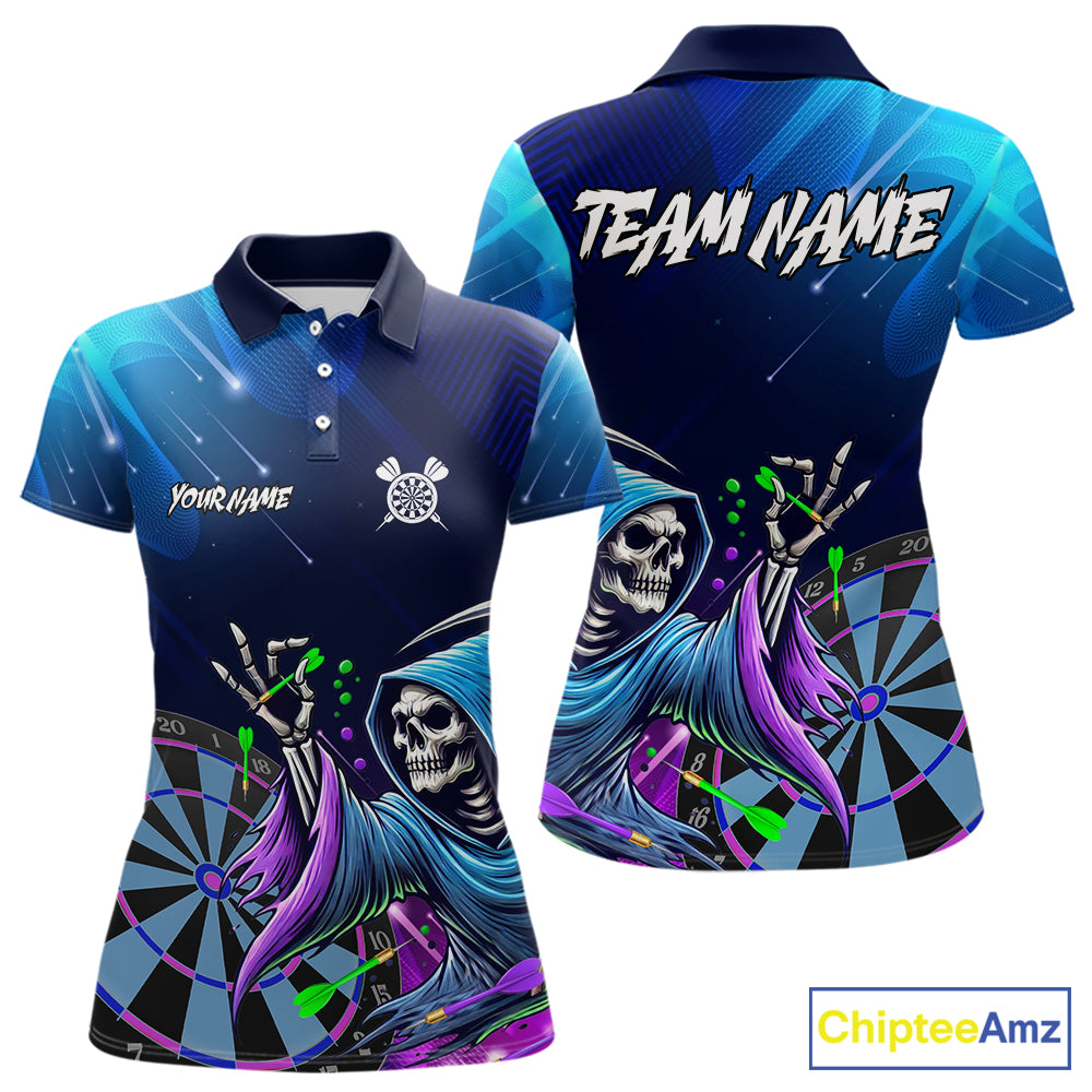 Funny Grim Reaper Blue Purple Galaxy Dart Shirts With Pocket Option For Women TDM5490