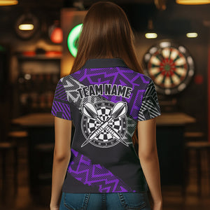 Custom Darts Shirts For Women Personalized Zig-Zag Pattern Dart Jerseys, Cool Dart Shirts |Blue TDM3444