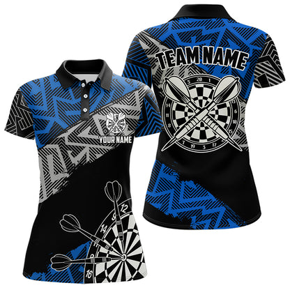 Custom Darts Shirts For Women Personalized Zig-Zag Pattern Dart Jerseys, Cool Dart Shirts |Blue TDM3445