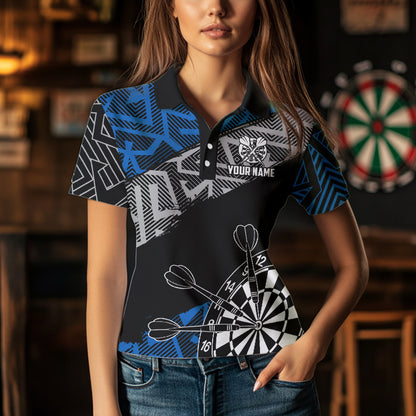 Custom Darts Shirts For Women Personalized Zig-Zag Pattern Dart Jerseys, Cool Dart Shirts |Blue TDM3445