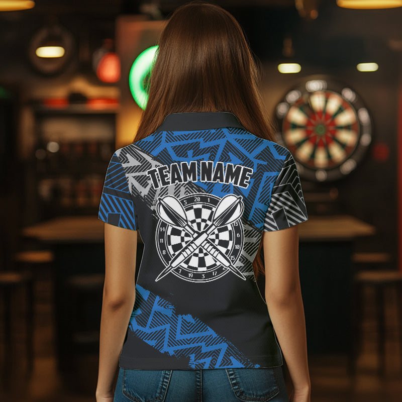 Custom Darts Shirts For Women Personalized Zig-Zag Pattern Dart Jerseys, Cool Dart Shirts |Blue TDM3445