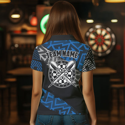 Custom Darts Shirts For Women Personalized Zig-Zag Pattern Dart Jerseys, Cool Dart Shirts |Blue TDM3445