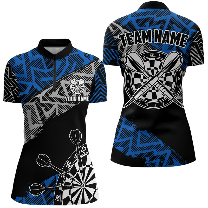 Custom Darts Shirts For Women Personalized Zig-Zag Pattern Dart Jerseys, Cool Dart Shirts |Blue TDM3445