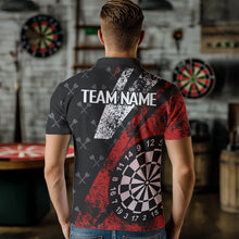 Load image into Gallery viewer, Black And Red Grunge Darts Polo &amp; Quarter Zip Custom Darts Shirts For Men, Best Darts Team Jerseys TDM3447