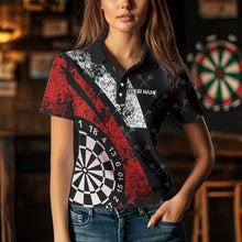 Load image into Gallery viewer, Black And Red Grunge Darts Polo &amp; Quarter Zip Custom Darts Shirts For Women, Best Darts Team Jerseys TDM3447