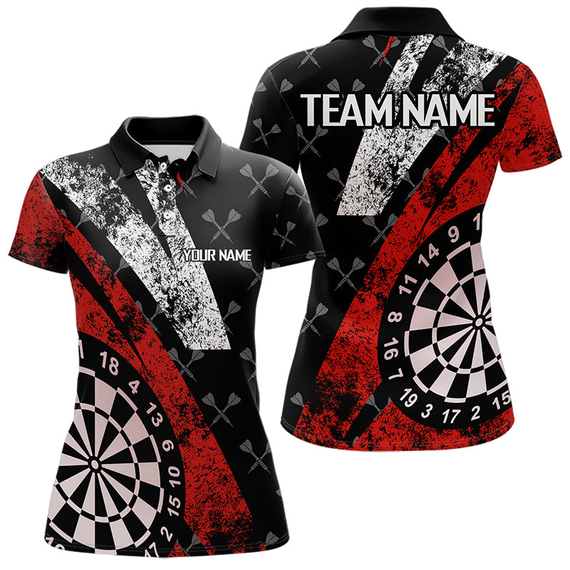 Black And Red Grunge Darts Polo & Quarter Zip Custom Darts Shirts For Women, Best Darts Team Jerseys TDM3447