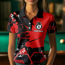 Load image into Gallery viewer, Personalized Black Red 8 Ball Crown Hexagon Billiard Shirts For Women, Pool Billiard Team Jerseys TDM3588