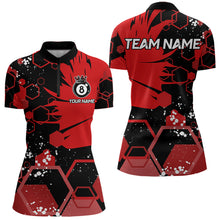 Load image into Gallery viewer, Personalized Black Red 8 Ball Crown Hexagon Billiard Shirts For Women, Pool Billiard Team Jerseys TDM3588
