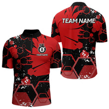 Load image into Gallery viewer, Personalized Black Red 8 Ball Crown Hexagon Billiard Shirts For Men, Pool Billiard Team Jerseys TDM3588