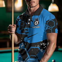 Load image into Gallery viewer, Personalized Black Blue 8 Ball Crown Hexagon Billiard Shirts For Men, Pool Billiard Team Jerseys TDM3589