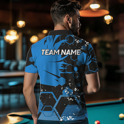 Personalized Black Blue 8 Ball Crown Hexagon Billiard Shirts For Men, Pool Billiard Team Jerseys TDM3589