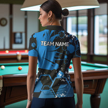 Load image into Gallery viewer, Personalized Black Blue 8 Ball Crown Hexagon Billiard Shirts For Women, Pool Billiard Team Jerseys TDM3589