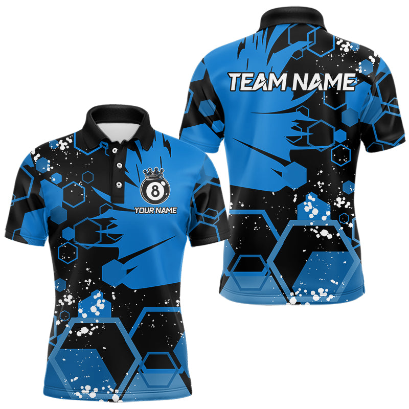 Personalized Black Blue 8 Ball Crown Hexagon Billiard Shirts For Men, Pool Billiard Team Jerseys TDM3589