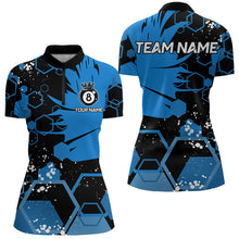Load image into Gallery viewer, Personalized Black Blue 8 Ball Crown Hexagon Billiard Shirts For Women, Pool Billiard Team Jerseys TDM3589