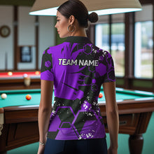 Load image into Gallery viewer, Personalized Black Purple 8 Ball Crown Hexagon Billiard Shirts For Women, Pool Billiard Team Jerseys TDM3590