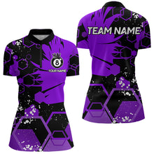 Load image into Gallery viewer, Personalized Black Purple 8 Ball Crown Hexagon Billiard Shirts For Women, Pool Billiard Team Jerseys TDM3590