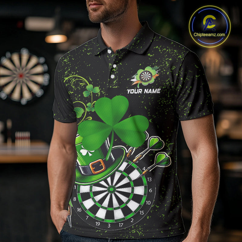 Luckiest Green Shamrock Black Grunge Dart Shirts For Men Custom St Patrick Day Dart Team Jerseys TDM3591