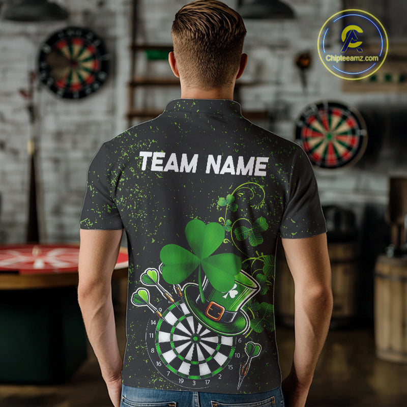 Luckiest Green Shamrock Black Grunge Dart Shirts For Men Custom St Patrick Day Dart Team Jerseys TDM3591