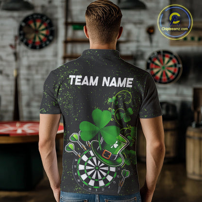 Luckiest Green Shamrock Black Grunge Dart Shirts For Men Custom St Patrick Day Dart Team Jerseys TDM3591
