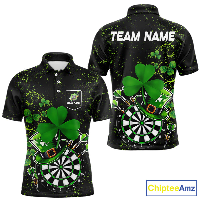 Luckiest Green Shamrock Black Grunge Dart Shirts For Men Custom St Patrick Day Dart Team Jerseys TDM3591