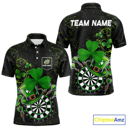 Luckiest Green Shamrock Black Grunge Dart Shirts For Men Custom St Patrick Day Dart Team Jerseys TDM3591
