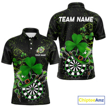 Load image into Gallery viewer, Luckiest Green Shamrock Black Grunge Dart Shirts For Men Custom St Patrick Day Dart Team Jerseys TDM3591