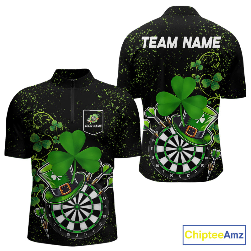 Luckiest Green Shamrock Black Grunge Dart Shirts For Men Custom St Patrick Day Dart Team Jerseys TDM3591