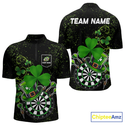 Luckiest Green Shamrock Black Grunge Dart Shirts For Men Custom St Patrick Day Dart Team Jerseys TDM3591