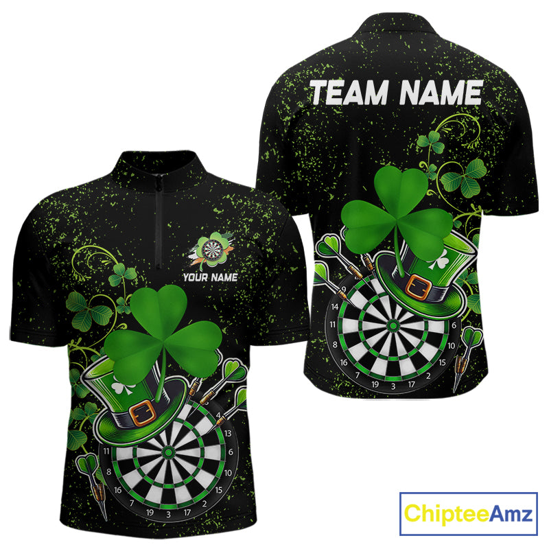 Luckiest Green Shamrock Black Grunge Dart Shirts For Men Custom St Patrick Day Dart Team Jerseys TDM3591