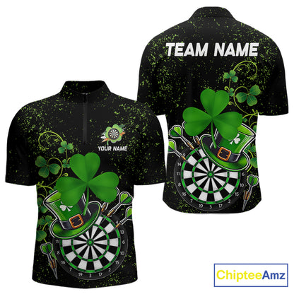 Luckiest Green Shamrock Black Grunge Dart Shirts For Men Custom St Patrick Day Dart Team Jerseys TDM3591