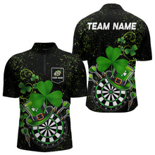 Load image into Gallery viewer, Luckiest Green Shamrock Black Grunge Dart Shirts For Men Custom St Patrick Day Dart Team Jerseys TDM3591