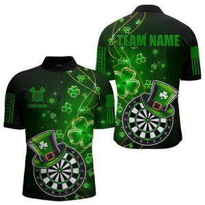 Green Glowing Shamrock  Luckiest Dart Shirts For Men Custom St Patrick Day Dart Jerseys Outfit TDM3592
