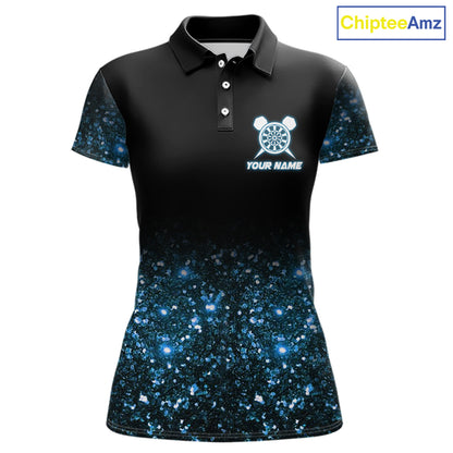 Black And Blue Custom Light Darts Polo & Quarter Zip For Women, Darts Jersey Team Outfit TDM5944