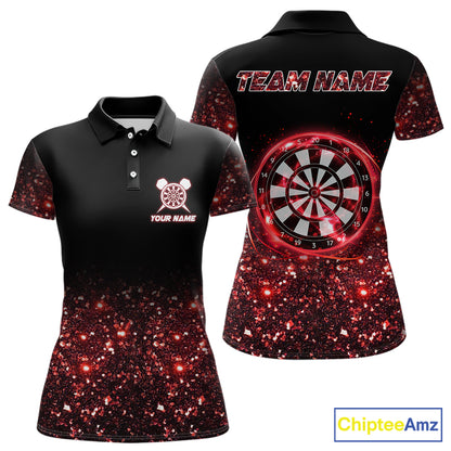 Black And Red Custom Light Darts Polo & Quarter Zip For Women, Darts Jersey Team Outfit TDM5945