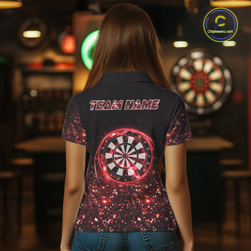 Black And Red Custom Light Darts Polo & Quarter Zip For Women, Darts Jersey Team Outfit TDM5945